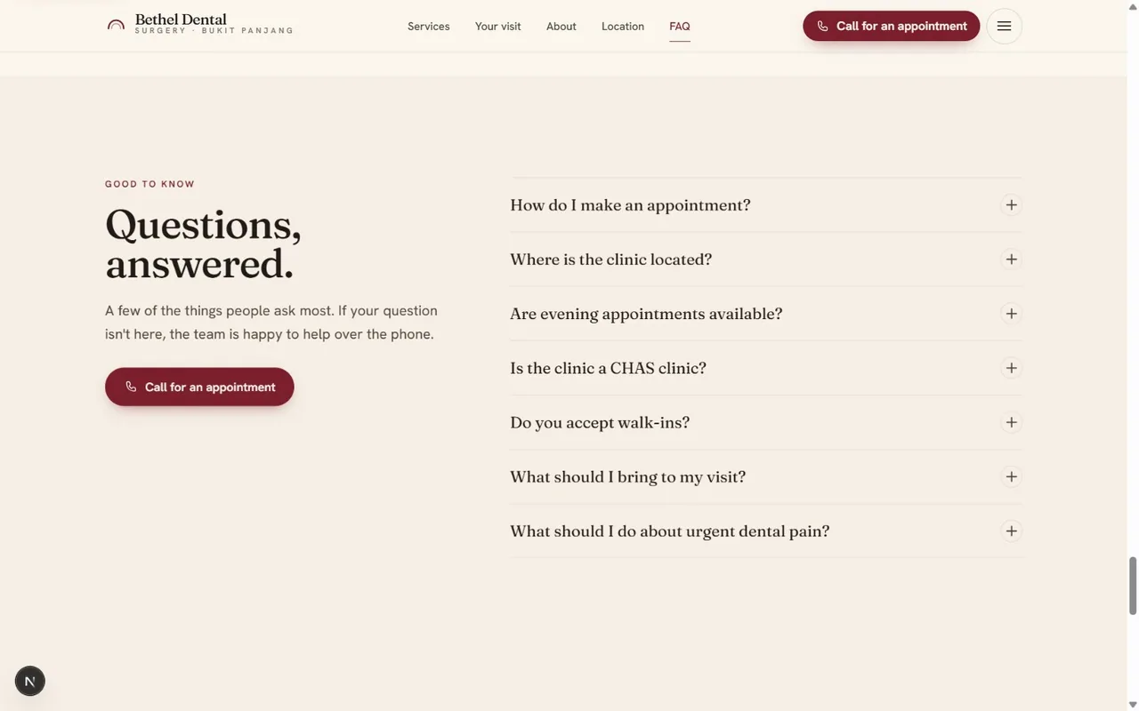 Bethel Dental FAQ section