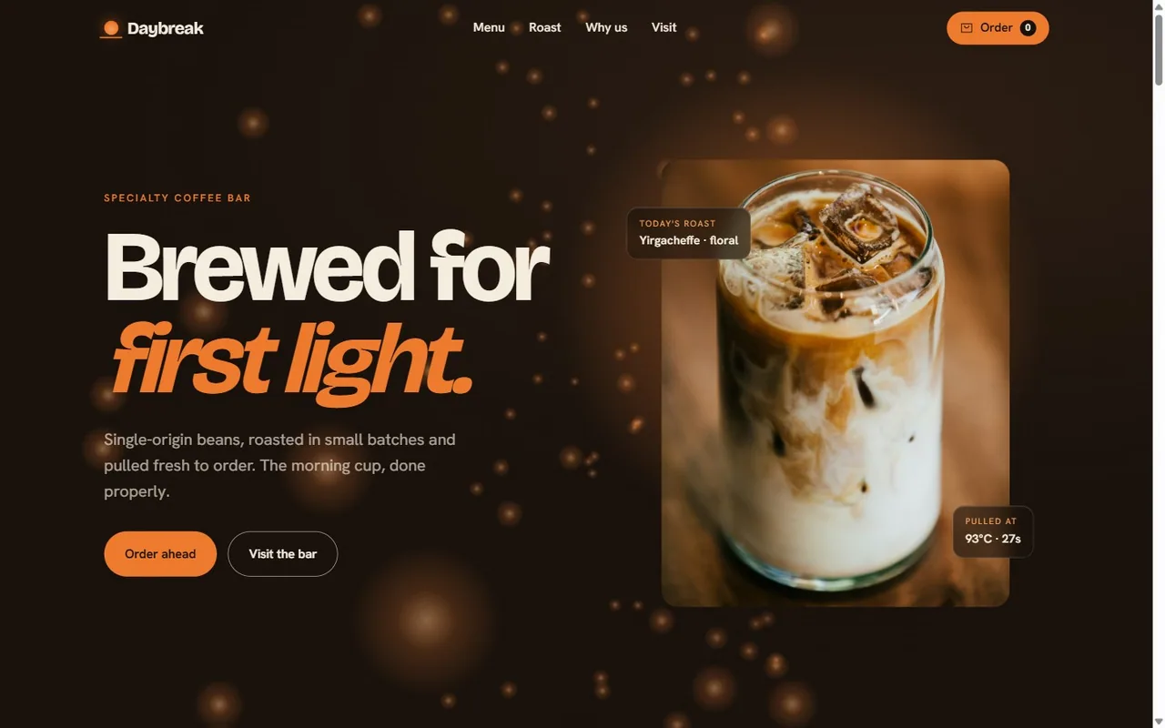 Full desktop view of Daybreak Coffee
