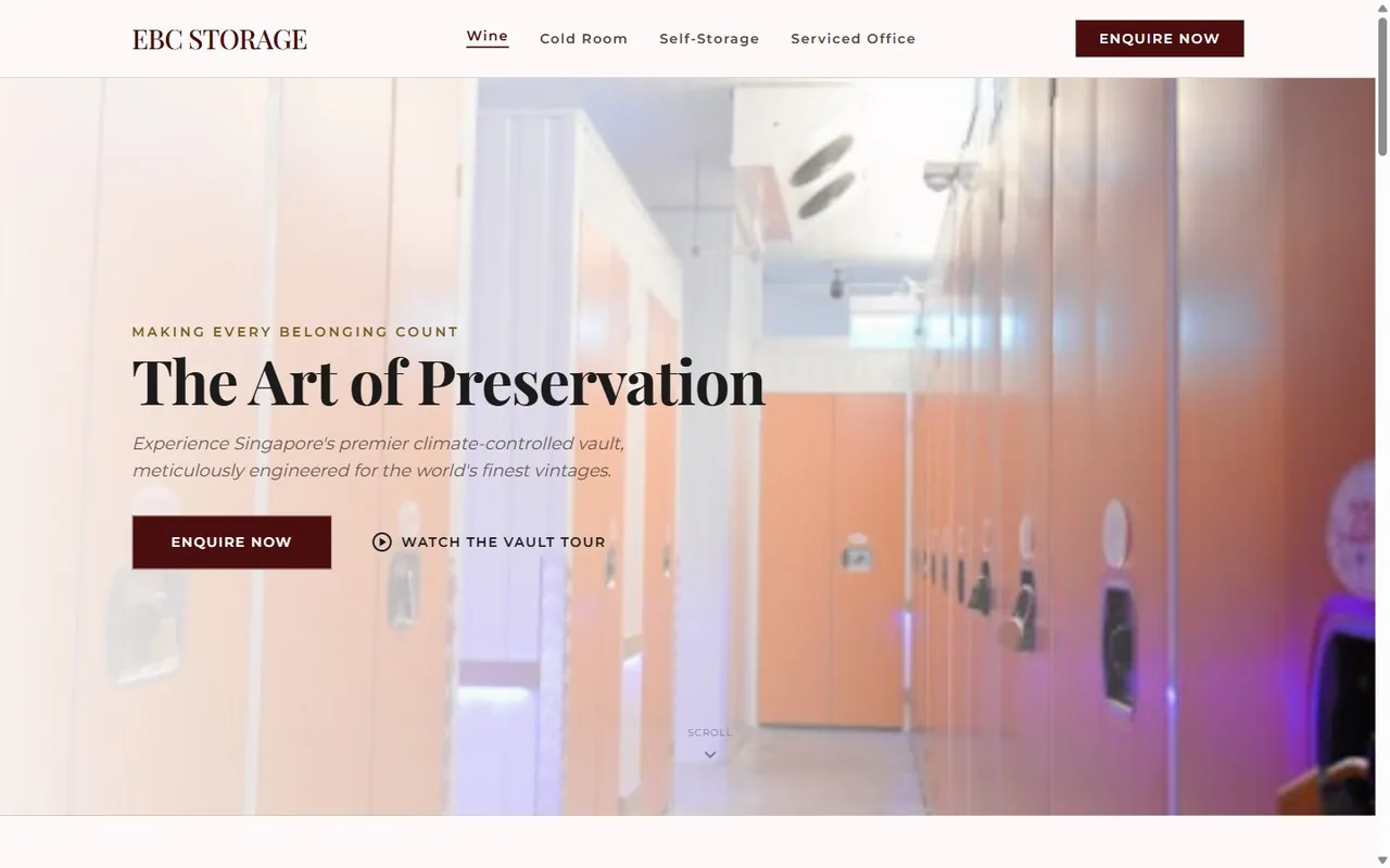 Full desktop view of EBC Storage - The Sommelier's Vault