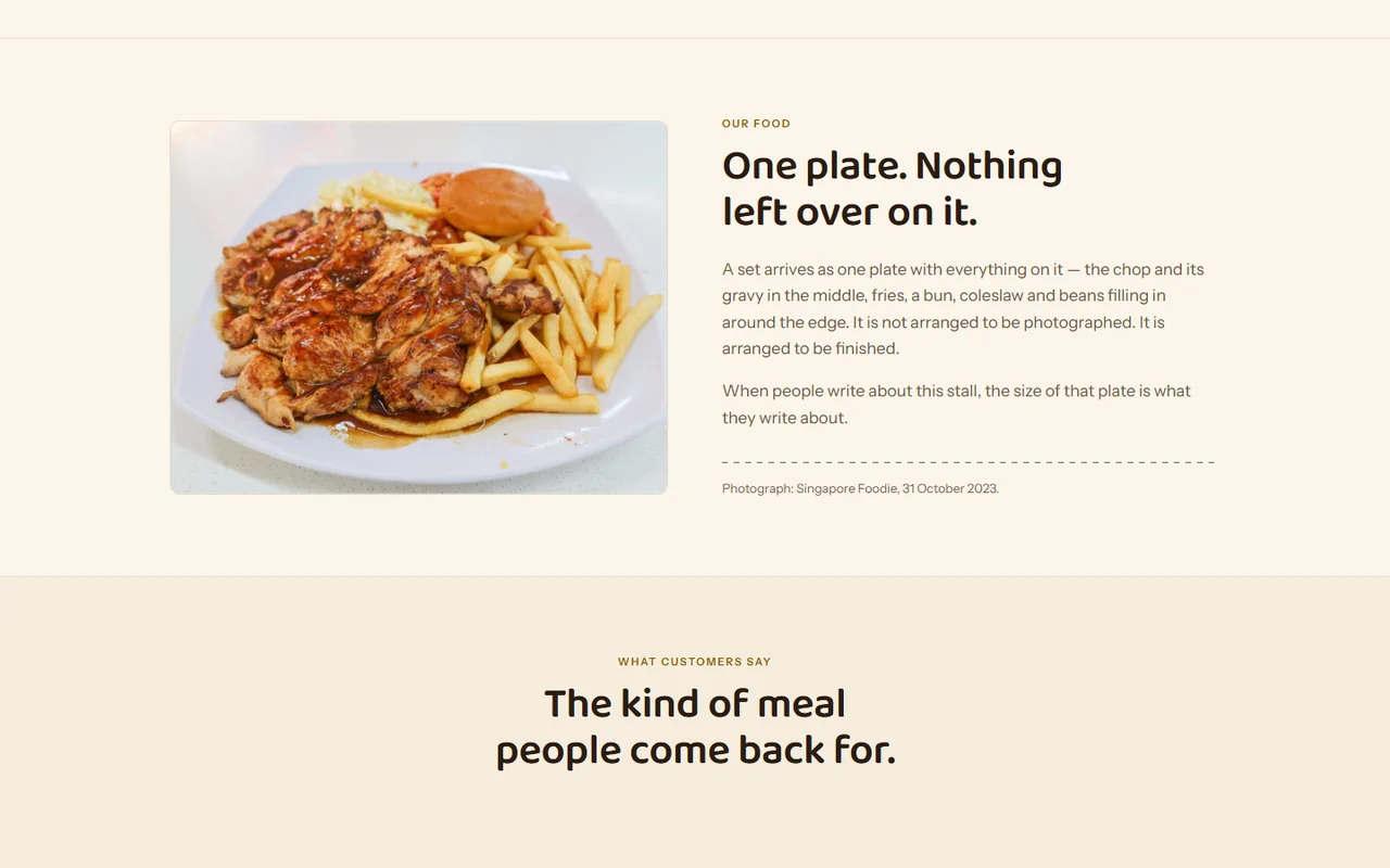 Editorial story section on the one-plate portion, with photo credit
