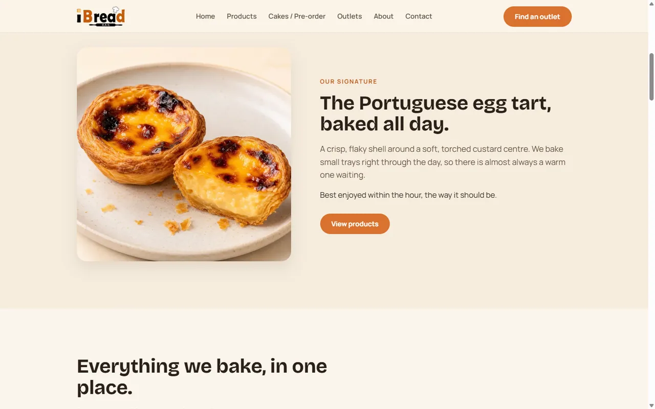 iBread signature Portuguese egg tart section