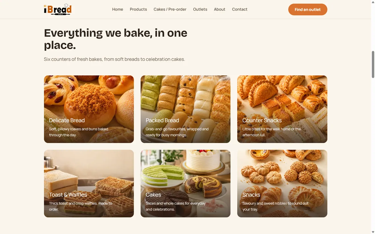 iBread product-category grid across six ranges