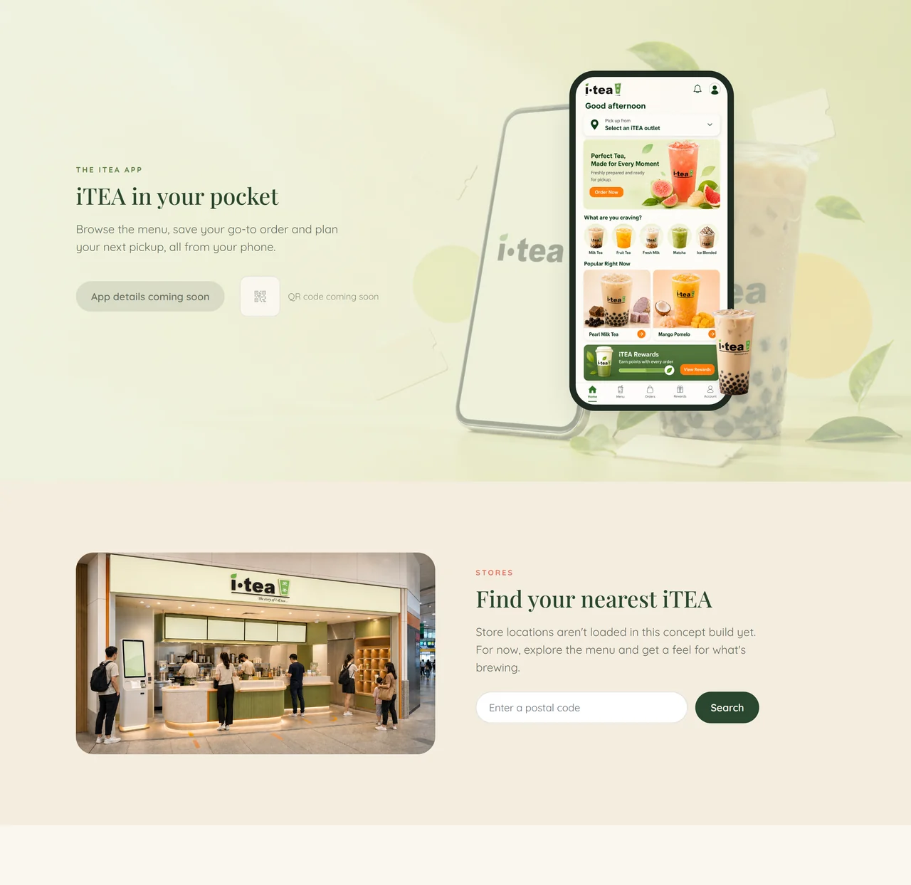 Mobile ordering concept and responsive store-discovery interface