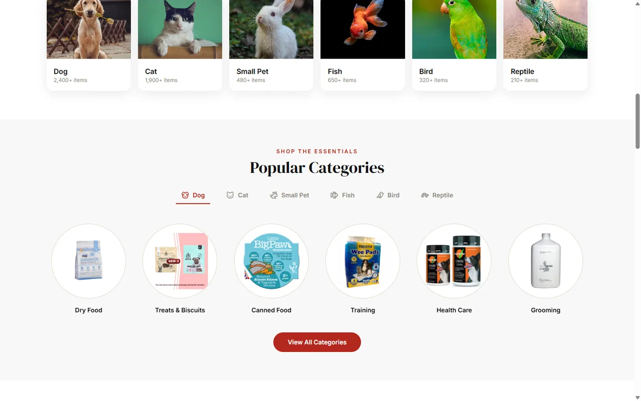 Pet Lovers Centre popular-categories section